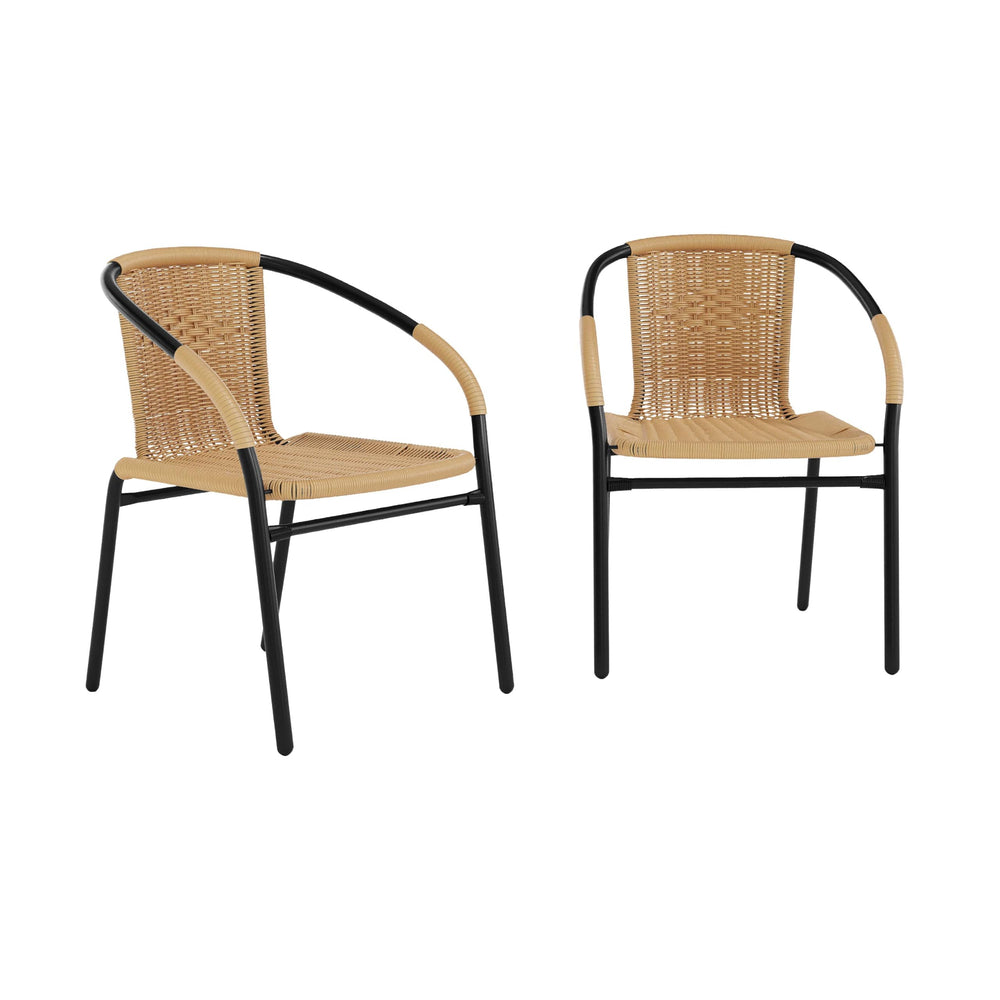 Flash Furniture Lila front view showcasing beige rattan and sturdy frame for stylish seating