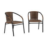 Flash Furniture front view of two brown Lila rattan chairs showing design and finish for versatile seating