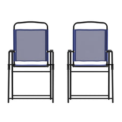 Flash Furniture front view navy sling chair showing compact design and comfort