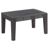Flash Furniture Seneca coffee table front view showing sturdy dark gray faux rattan and usable surface