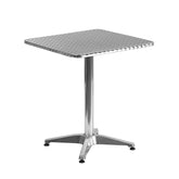 Flash Furniture front view of aluminum square table showcasing compact bistro design and durability