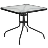 Flash Furniture front view of square tempered glass table showing clean bistro design and durability