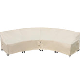 Flexiyard front view showing full curved cover protecting sofa outdoors