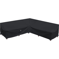Flexiyard front view of midnight black cover protecting full sectional, durable weather protection