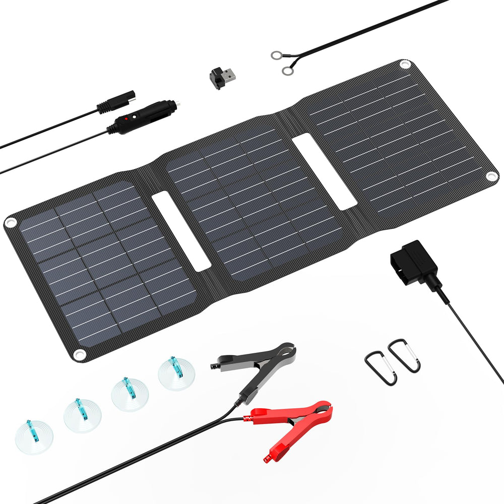 FlexSolar front folded panel showing compact portability and easy storage