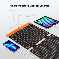 FlexSolar unfolded solar panel absorbing sunlight for efficient device charging