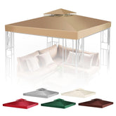 Flexzion front view of beige 12x12 canopy showing shade and coverage