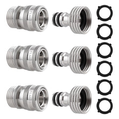FLMQS front view of connector set showing three male and female fittings, durable kit benefit