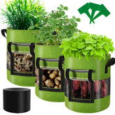 Florelf front view of three 10-gallon grow bags showing usable layout and portability
