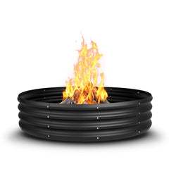 Florise front view of 48 inch fire pit showing large burn area and black finish