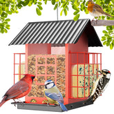 FlowaFoli front view showing sturdy metal feeder and bright finish attracting birds