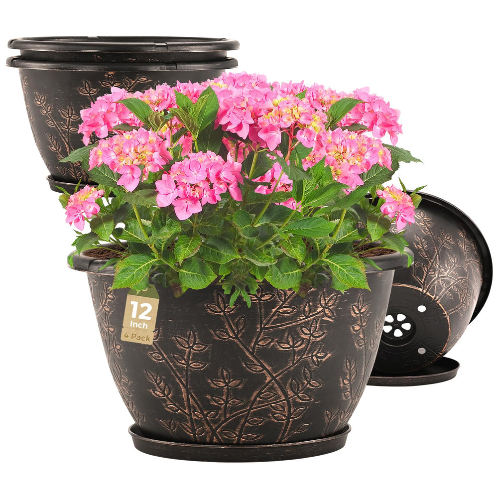 Flowyypo front view four-pack showing coordinated retro planters and curb appeal