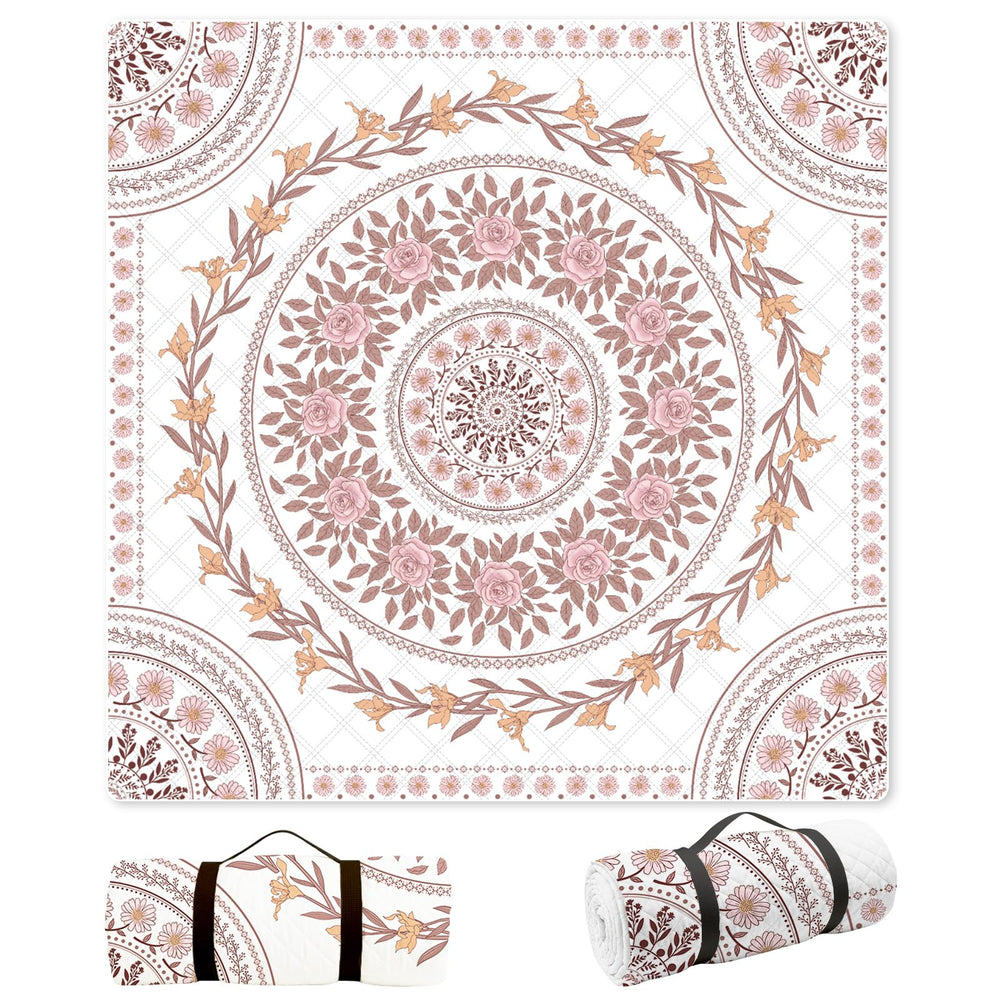 FLY SPRAY front view of gingham blanket shows roomy area and picnic-ready layout