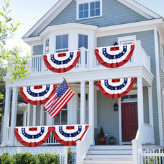 FLYSNK bunting flags displayed on porch railing creating patriotic curb appeal