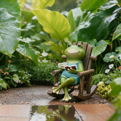 Flytime frog side profile in garden showcasing durable resin build