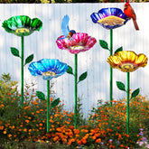 FLYVOLE front view of five-piece metal bird bath set adding curb appeal