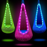 FNZU pod swing front view showing cozy seat and LED appeal for calming play