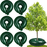 Foaincore front view of six green watering rings showing compact packaging and benefit of easy irrigation