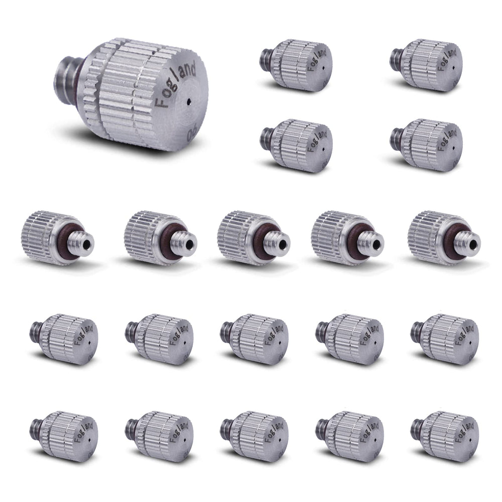 Fogland front view of 20-pack nozzles showing complete set and benefit: reliable spares