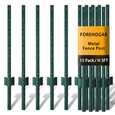 FOREHOGAR front view of 15-pack green T-posts showing organized bundle and finish benefit