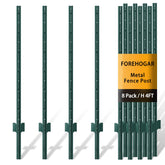 FOREHOGAR front view of 8-pack green 4ft T-posts showing tidy packaging and value