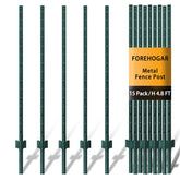 FOREHOGAR front view of 15-pack green T-posts showing packaging and quantity benefit