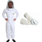 FOREST BEEKEEPING SUPPLY front view of full cotton beekeeper suit showing coverage and fit