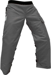 FORESTER front view showing apron-style chaps and secure fit benefit