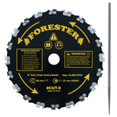 FORESTER front view of 9in blade showing teeth and packaging benefits durability