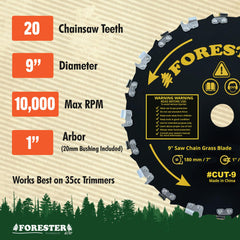 FORESTER blade installed on straight-shaft trimmer demonstrating ready-to-use power