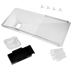 FORYEYC front view of adjustable grease tray showing universal fit and protection
