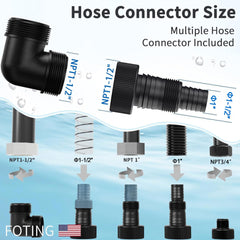 FOTING pump with hose connection demonstrating quick adapter hookup for versatile use