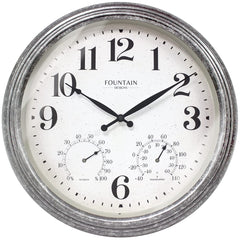 FOUNTAIN DESIGNS front view clock on white wall showing clear numbers and durable design