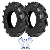 Fourtry front view of two tires and included gloves showing product contents and value