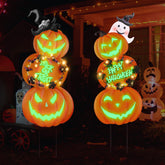 Fovths front view of six metal pumpkin stakes showing full set and stakes benefit curb appeal