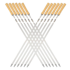 FOWUTAS front view of 12 skewers set showing wooden handles and long blades, convenience