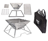 Fox Outfitters Quick Grill Medium front view showing compact stainless steel design and portability