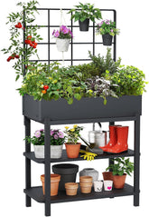 FOYUEE front view of elevated planter showing organized garden benefits