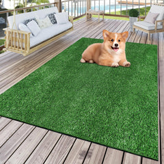 FREADEM front view of 4x6 artificial grass rug showing finished edges and color benefit