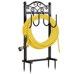 Freexployer front view of hose holder showing neat hose storage and tidy yard benefit