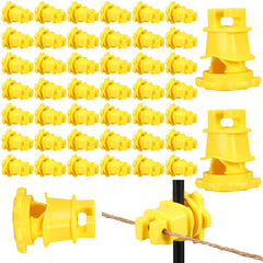 Frienda front view of 100-pack yellow screw-in insulators showing bulk packaging and visibility benefit