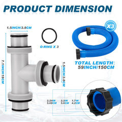 Frienda 59-inch blue hoses laid out showing length and 1.5" diameter benefit