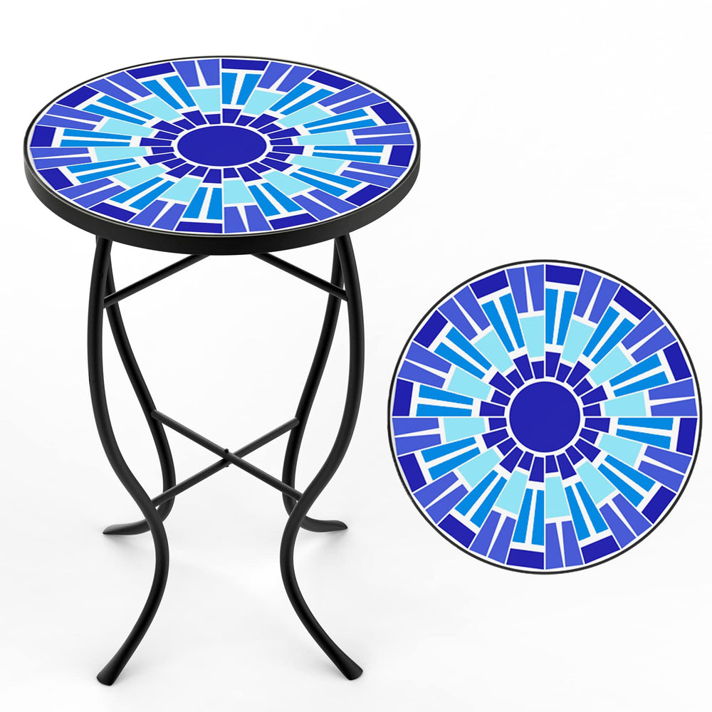 FROMJBEST front view showing mosaic top and sturdy frame, enhances patio style