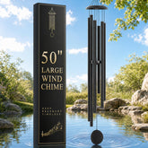 FSVGYY 50-inch wind chime front view showing elegant black finish and long silhouette for visual impact