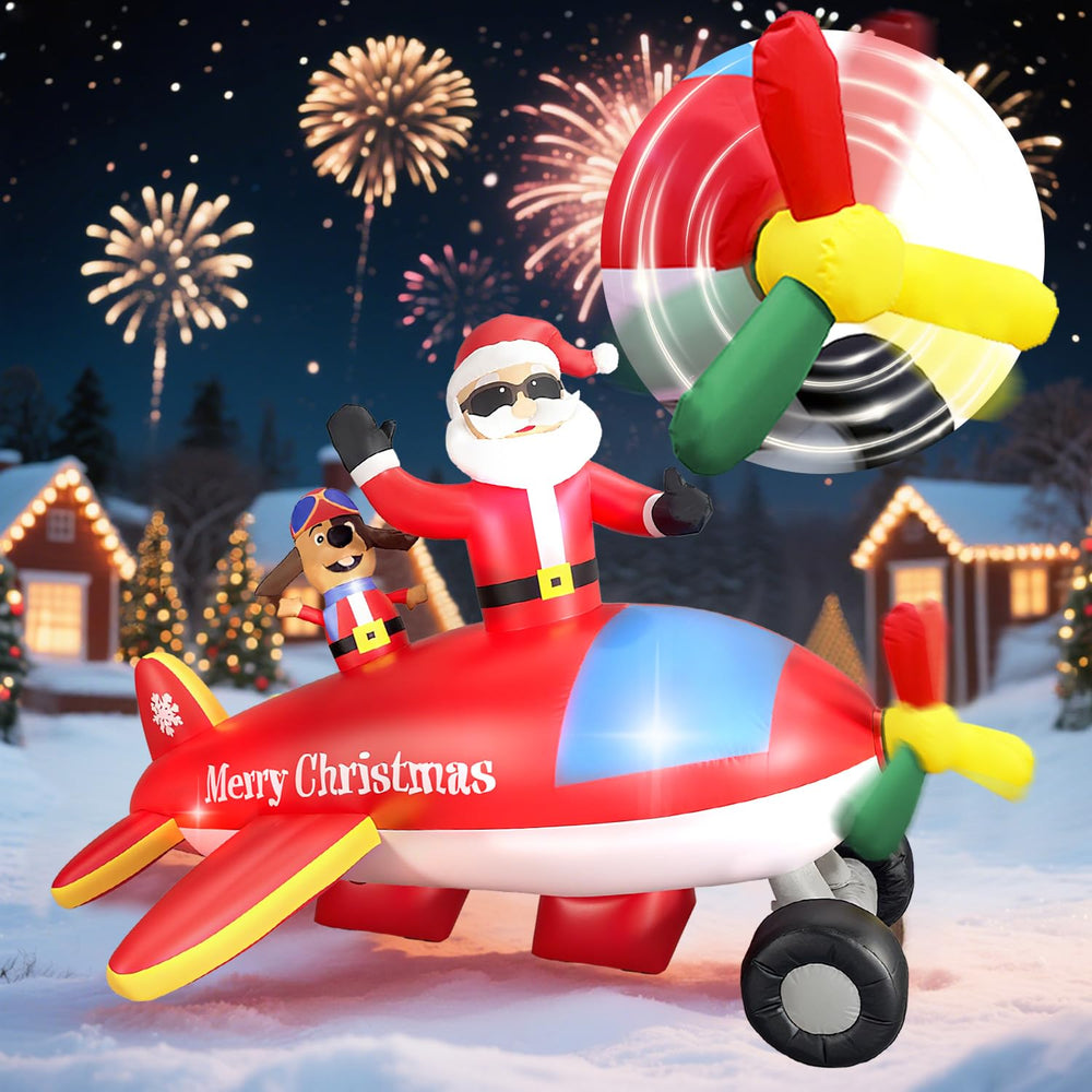 FUHSY front view of inflatable airplane with Santa, bright holiday appeal