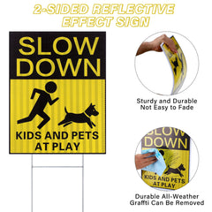 Fumete single sign installed in lawn with stake showing easy setup and durability