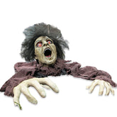 Fun Express front view of clawing zombie groundbreaker showing LED eyes and realistic pose for spooky entrance
