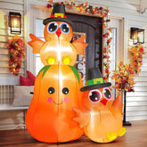 FunFanso front view turkey pumpkin lighting yard with welcoming glow