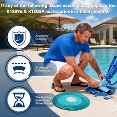 Funmit replacement parts installed on pool floor improving cleaner performance
