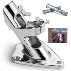 FUNNANS front view of stainless flag pole holder showing USA engraving benefit: patriotic display